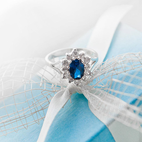 AMIRRA Silver Ring with Sapphire and Cubic Zirconia