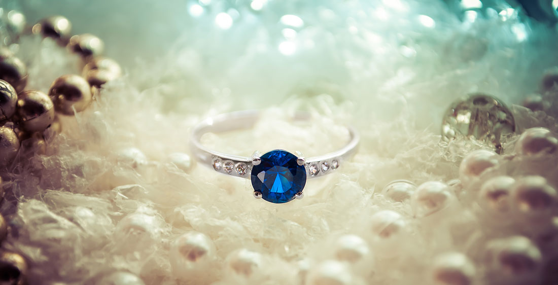 GEORGETTE Silver Ring with Blue Sapphire and Cubic Zirconia