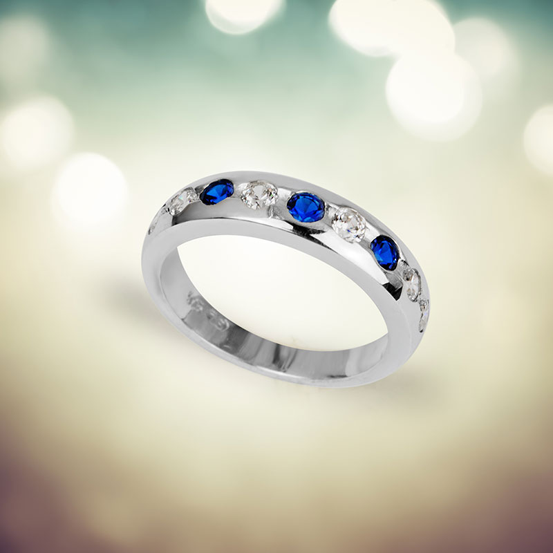 SACHA Blue Sapphire and Cubic Zirconia Silver Ring
