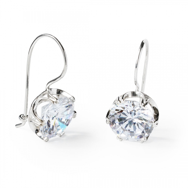 Sterling Silver Earrings with Large Round White Cubic Zirconia - Harry ...