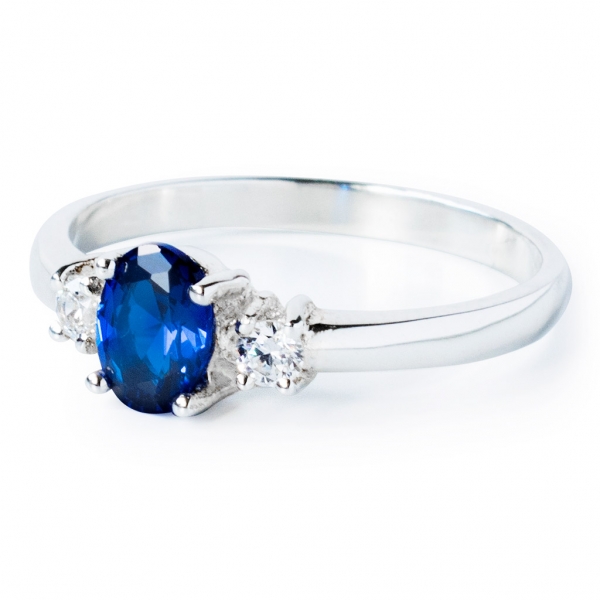 Sterling Silver Ring with Blue Sapphire and White Cubic Zirconia ...