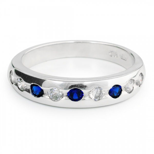 Silver Ring with Blue Sapphire and White Cubic Zirconia Stones ...