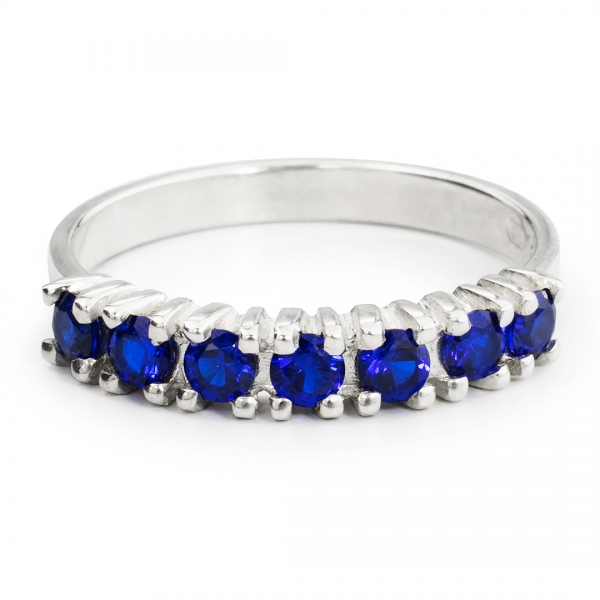 Half Eternity Sterling Silver Ring with Sapphires - Harry Fay Jewellery