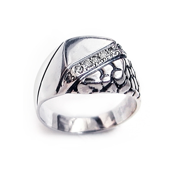 Sterling Silver Signet Ring with Snakeskin Pattern and Black Finish ...