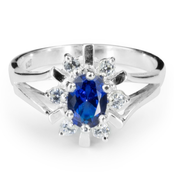 Silver Ring with Sapphire and Cubic Zirconia stones - Harry Fay Jewellery