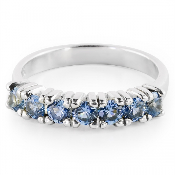 Half Eternity Sterling Silver Ring with Aquamarine stones - Harry Fay ...