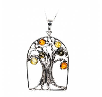 OAK TREE Bold Baltic Amber Silver Pendant