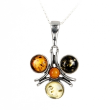 THREE PETALS Baltic Amber Silver Pendant Necklace