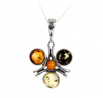 THREE PETALS Baltic Amber Silver Pendant Necklace