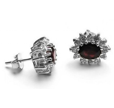 IGNIS Stud Earrings with Garnet and Cubic Zirconias