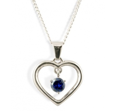 LEAH Silver Heart Necklace with Sapphire