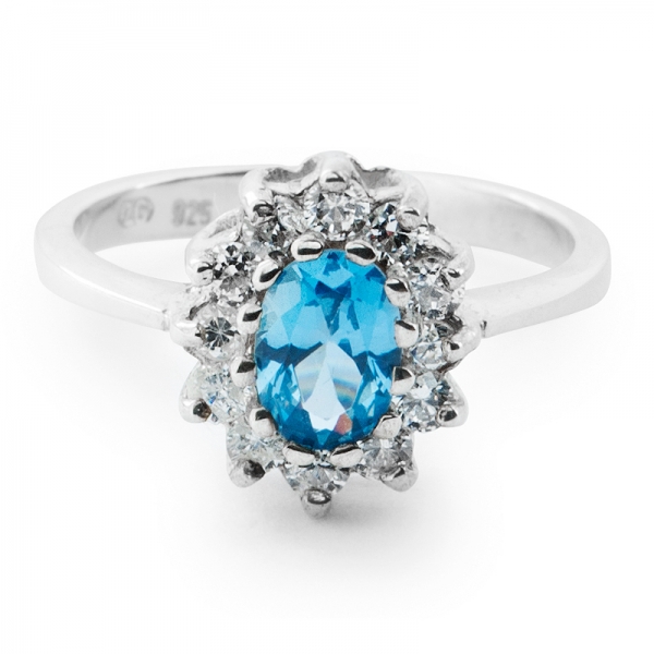 Cluster Sterling Silver Ring with Aquamarine and Cubic Zirconia - Harry ...