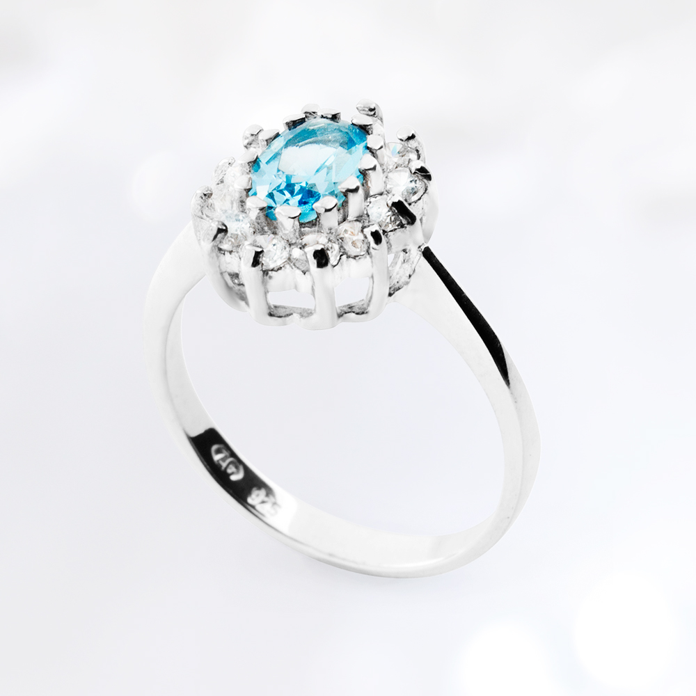 CALYPSO Engagement Silver Ring with Aquamarine  and Cubic Zirconia